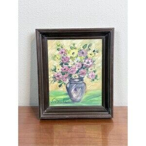 Framed Floral 8x10 Vintage 60s Oil Painting Original Signed J. Sarda
